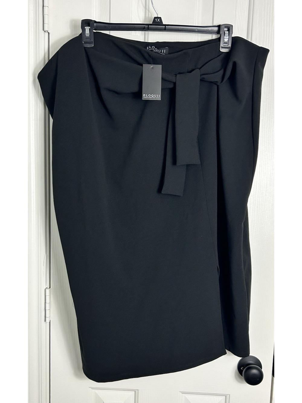 ELOQUII Black Tie-Waist Column Midi Skirt Plus Size 28 NWT
